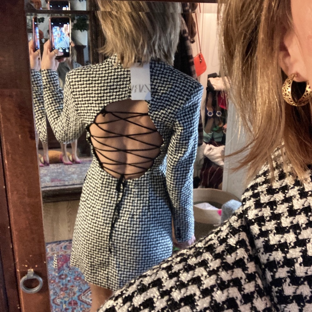 Gingham Blazer dress, lace up back